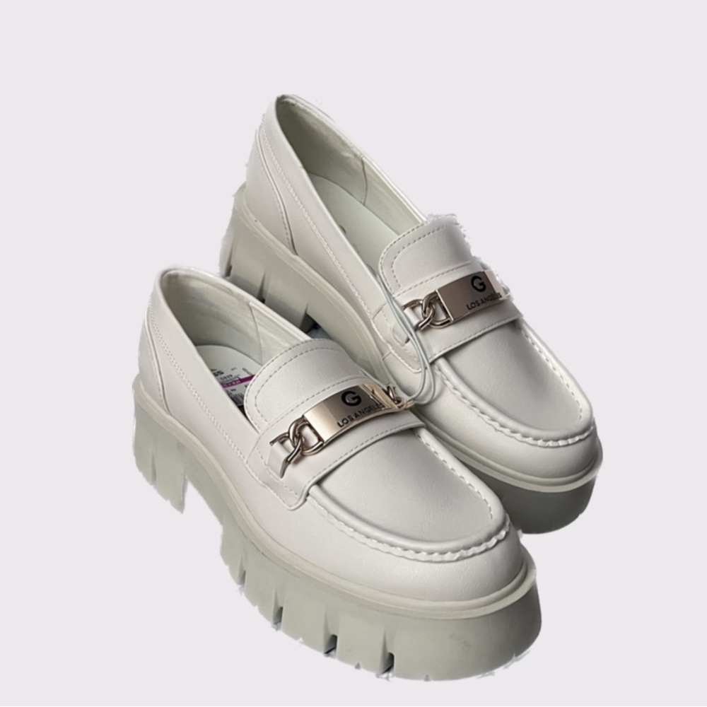 GBG Los Angeles White Platform Slip On Chunky Loafers - Picture 3 of 4